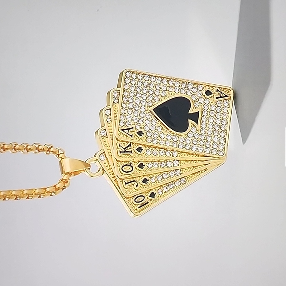 Gold Straight Flush playing card necklace